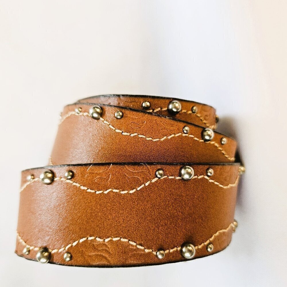 Faded Glory Women's Western Cowgirl Tan Studded Belt Vintage Buckle - Picture 4 of 6